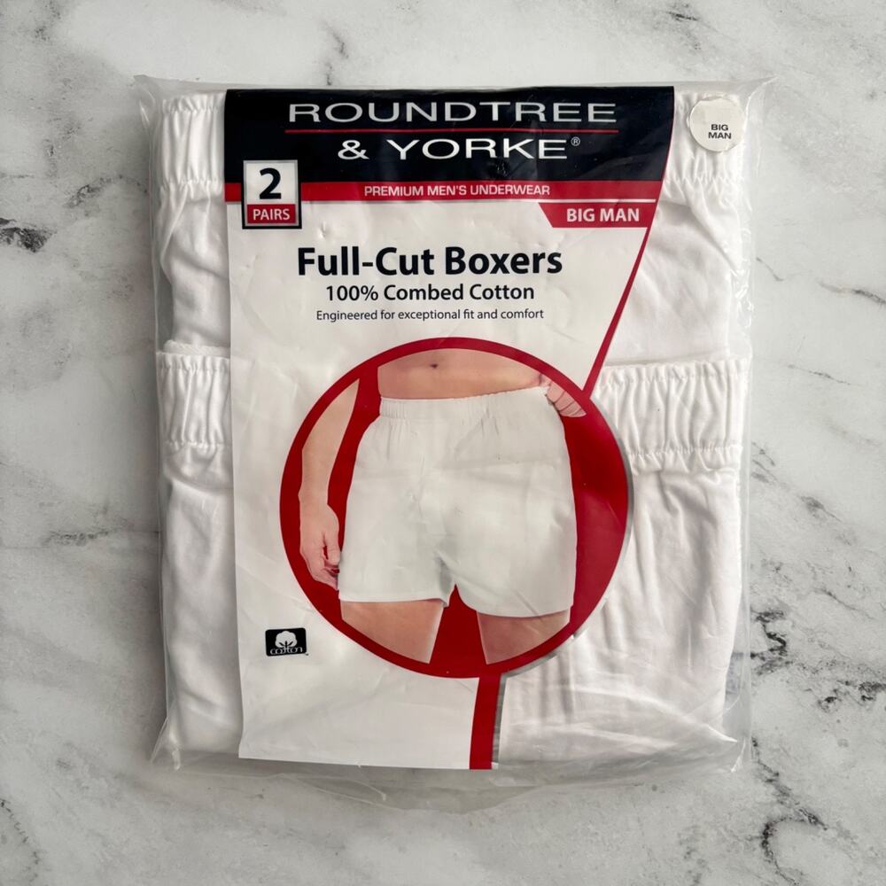 Roundtree & Yorke 2 Pack Full Cut Boxer Boxers White Combed Cotton Underwear